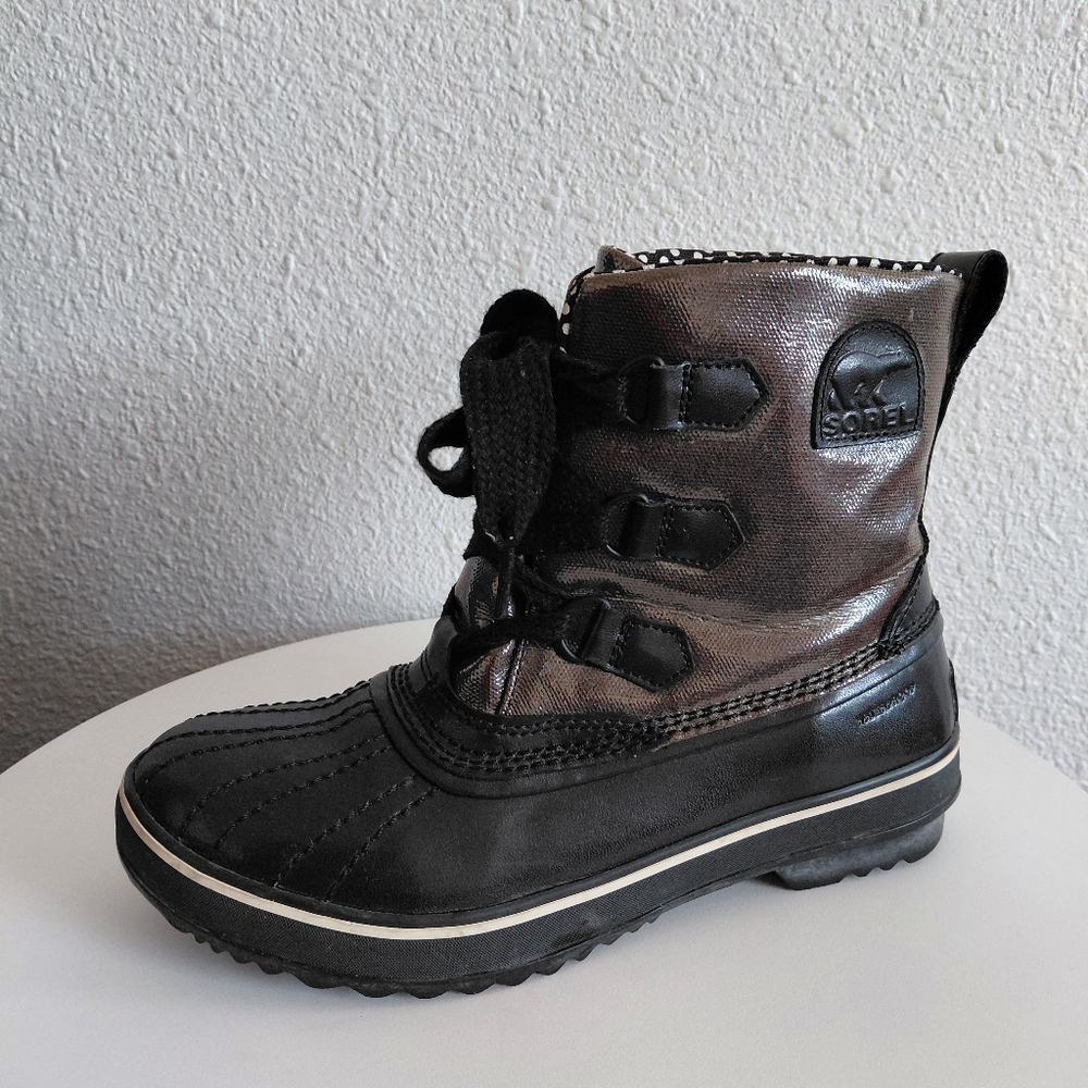 Sorel Tivoli Boots Metallic Waterproof Leather Laced Up Winter